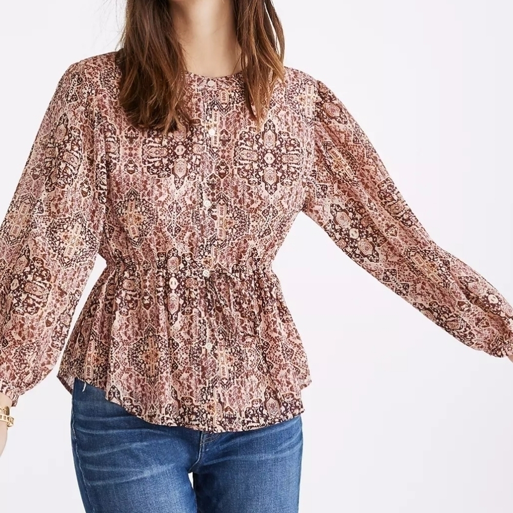 MADEWELL LADIES LONG SLEEVE DRAWSTRING WAIST TOP- XS